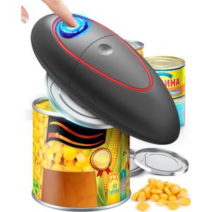 One Touch Electric Can Opener Fits Almost All Can Sizes for Seniors with Arthritis, Hand Held Battery Operated Can Opener with Smooth Edge, Food Safe Kitchen Gadgets Automatic Can Opener for Kitchen (Grey Red)