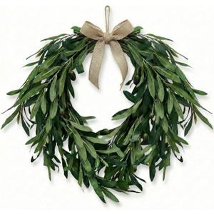 16" Heart Shaped Artificial Olive Leaf & Fruit Wreath - Realistic Green Olive Branches with Spring Floral Accents, Farmhouse Wall Door Wedding Arch Window Hanging for Indoor Outdoor