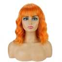 andromeda Orange Short Bob Wavy Wig with Bangs for women (14 Inch) | Soft and No tangle, Heat resistant fiber under 248,Shoulder Length Wigs for Halloween,Cosplay,Party Daily,Halloween Use