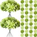 50 Pcs Faux Green Mix Hydrangea Artificial Flowers Bulk, Fake Silk Hydrangea Flowers Heads with Stems for Wedding Decorations Garden Party Baby Shower Porch Home Decor Table Centerpieces