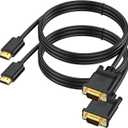 HDMI to VGA 6FT, Uni-Directional HDMI Computer to VGA Monitor Cable (Male to Male) Compatible for Desktop, Laptop, PC, Monitor, Projector, HDTV, Raspberry Pi, Roku, Xbox and More (2)