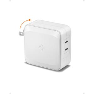 100W USB C Charger, Spigen [GaN II] 2 Port Foldable Power Adapter for MacBook Pro/Air, iPad Pro/Air, USB-C Laptop HP Dell XPS Pixelbook iPhone 16 15 14 Pro Max Type C Fast Wall Charger Block