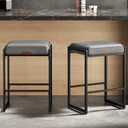 VASAGLE EKHO Collection - Bar Stools Set of 2, Counter Height Bar Stools, Synthetic Leather with Stitching, Mid-Century Modern Counter Stools, 26-Inch Tall, Kichen Home Bar Dining Room, Dove Gray