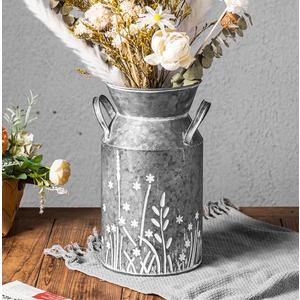 Vintage Galvanized Metal Milk Can, Farmhouse Rustic Flower Pitcher Vase, Decorative Floral Milk Jug Vase for Home Dcor, 10.8H