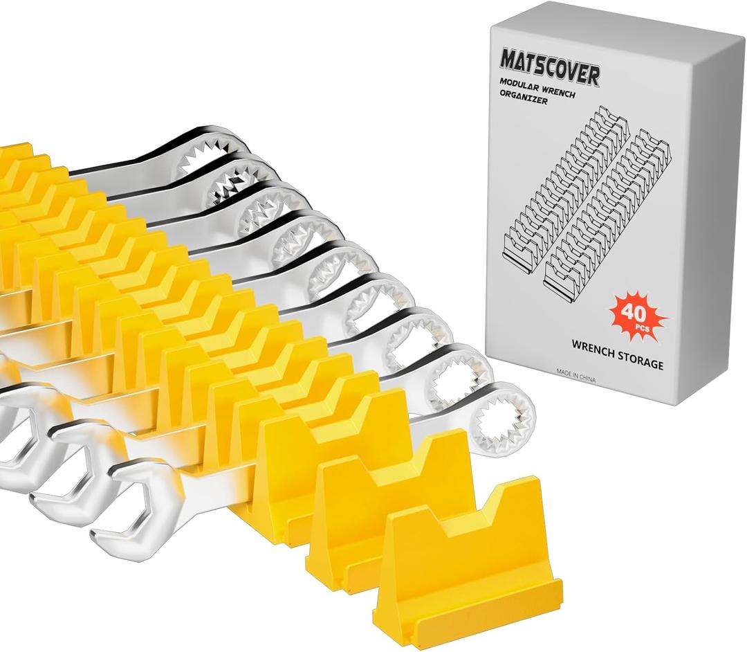 3 x 40PCS Modular Wrench Organizer Wrench Holder - Wrench Tool Organizers for Tool Drawer Storage, Wrench Storage Set with Metric & SAE Label, Wrench Rack Tool Gift for Professional Mechanics, Yellow