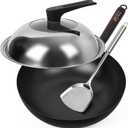 13.4 Inch Carbon Steel Wok For Electric, Induction and Gas Stoves (Lid, Spatula and User Guide Video Included)