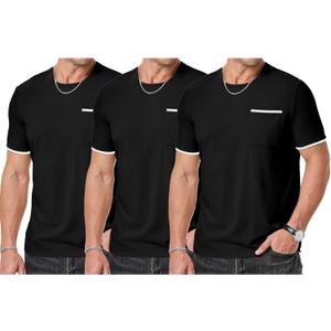 JMIERR Mens T-Shirt Cotton Crewneck Basic Tee Casual Short Sleeve Shirts Active Quick Dry 3 Pack Tops with Pocket (Small, Black/Black/Black)