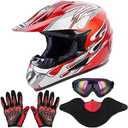 OUMURS Adult Motocross Dirt Bike Helmet with Goggles, Gloves & Mask Dirt Bike ATV Helmet for Unisex-Adult Men Women Adjustable Sun Visor DOT/FMVSS-218 Off-Road Motorcycle Helmet UTV Helmet Downhill L