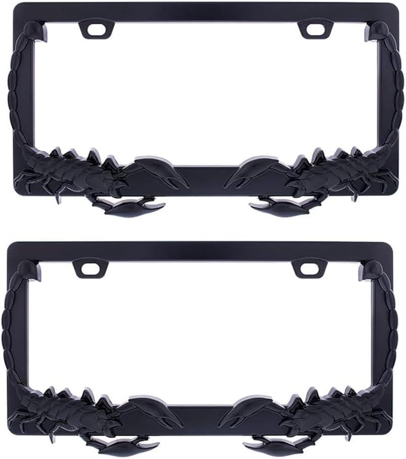2PCS Car License Plate Frame American Standard License Plate Holder, Car License Plate Covers with Screws & Tools (Black-Scorpion, 12.65 * 6.5 * 3.85)