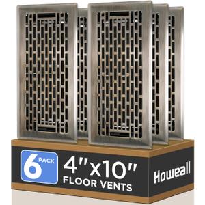 4x10 Inches 6 Pack Heavy Duty Walkable Floor Register - Easy Adjust Air Supply Lever Decorative Floor Vent Covers, Boston Design Vent Covers for Home - Antique Brass