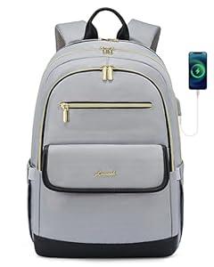 LOVEVOOK Laptop Backpack for Women, 15.6 Inch Fashion Travel Backpack, Large Capacity Backpack Purse with USB, Water-resistant fits College Work Business Travel（Black & Grey）