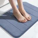 Yimobra Memory Foam Bath Mat, Super Soft Absorbent Bathroom Rug Non Slip, Quick Dry, Machine Washable Floor Carpet for Tub Shower, Home Decor Accessories, 24x17, Denim Blue