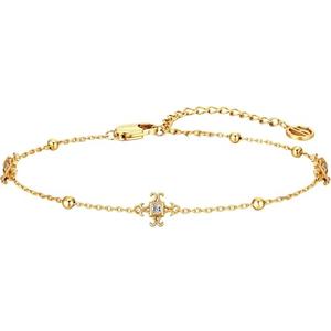 GoldTone Floral Chain Bracelet with Crystal Accent, Monogram Design, Fashion Jewelry for Women