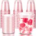 12oz Disposable Stemless Glasses With Strawless Sip Lids,PET Disposable Drinking Cups,Clear Plastic Glasses for Parties Birthday,Wedding,Meeting,Christmas Party Supplies. (50, Pink)