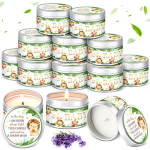 MTLEE 24 Pcs Jungle Animal Baby Shower Party Favors Candles Lavender Scented Baby Shower Favors for Guests Rustic Tealights Candles Gender Reveal Return Gifts (1.2 oz, Green)