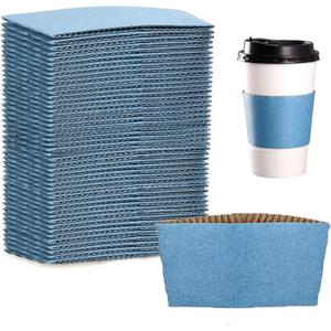 EchoDone Disposable Coffee Cup Sleeves for Hot or Cold Drinks Paper Corrugated Cup Jackets 200 Count Color Blue Fit for 90mm Diameter Cups 10oz 12oz 16oz (Without Cups)