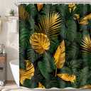 MESHELLY Green Gold Shower Curtain 60Wx72H Tropical Monstera Palm Leaves Jungle Banana Leaf Botanical Plant Aesthetic Modern Bathroom Curtain Nature Simple Bathroom Decor with 12 Hooks Fabric