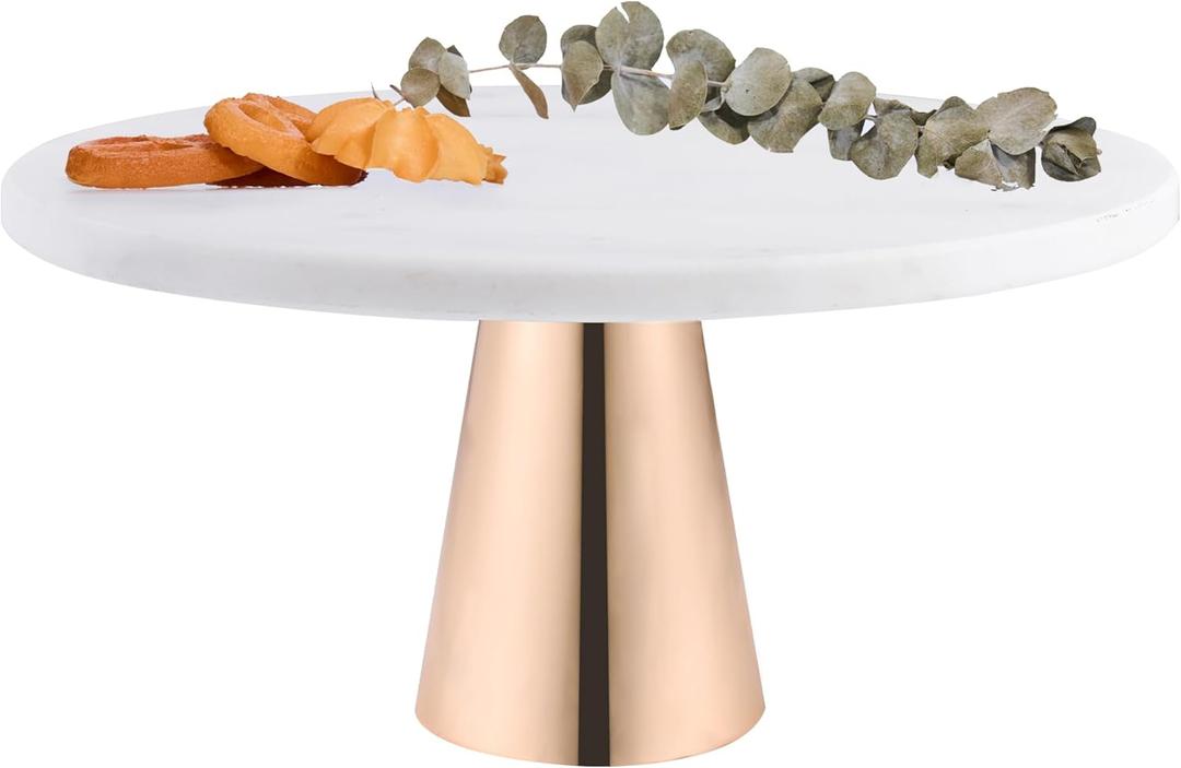 GENMOUS Marble Cake Stand, 10 Inch Whie Round Marble Cake Plate with Gold Stand, Cake Display Serving Tray for Dessert Cupcake, Wedding Birthday Kitchen Party Baking Gifts
