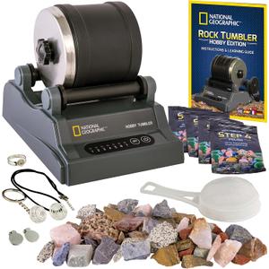 National Geographic Rock Tumbler Kit  Hobby Edition Includes Rough Gemstones, and 4 Polishing Grits, Great STEM Science Kit for Geology Enthusiasts, Rock Polisher for Kids and Adults