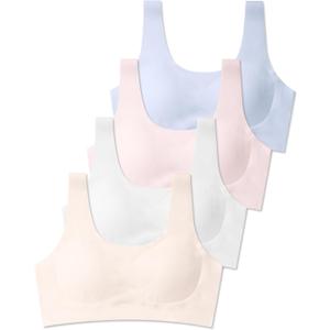 SALIA GIRL Training Bras for Girls 10-16 Sports Seamless Bra with Removable Padding Bras (Small, White/Beige/Pink/Blue)