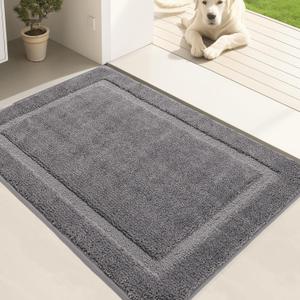 Door Mat Indoor Entrance, Dirt Trapper Entryway Rug with Non-Slip Rubber Backing, Washable Inside Front Entry Rugs, Super Absorbent Doormat for Home, Dog Mat for Muddy Paws, (24" x 36", Grey)