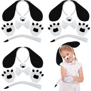 Coopay 15 Pieces Puppy Dog Costume Set Headband, Bow Tie, Tail, Fake Nose and Puppy Paw Gloves Animal Costume Accessories (Black&white)
