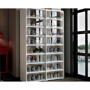 MAGINELS Shoe Storage Cabinet with Doors, Large Foldable Shoe Rack for Entryway and Closet, Clear Stackable Shoe Box Organizer, Portable Enclosed Shoe Shelf for Sneakers and Boots, 8Tier