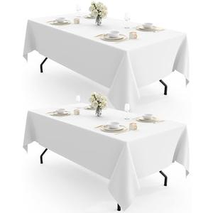 Pureegg Rectangle Table Cloth 60" x 102" – Durable Polyester Tablecloth Offers Reusable & Washable Protection, Ideal for Outdoor Party, Picnic, Wedding, Banquet and Birthday, 2 Pack, White
