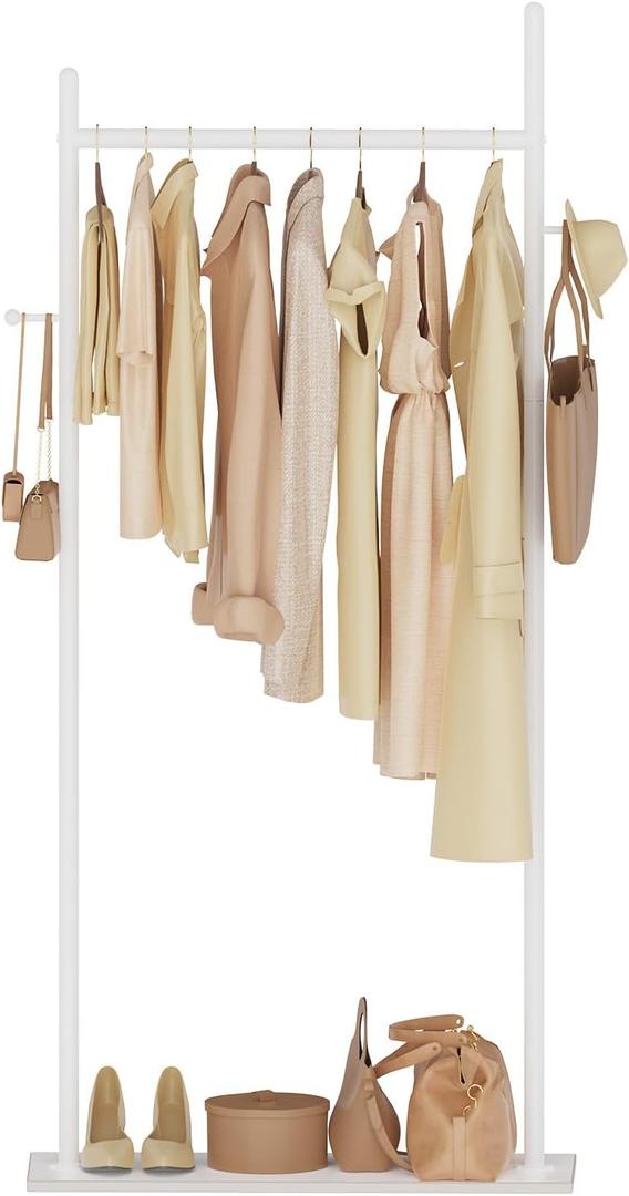 Large Metal Coat Rack Freestanding, Modern Coat Hanger Stand with 2 Hooks and Heavy Rock Slab Base, Industrial Clothing Rack, Coat Stand, 25.6 x 11.8 x 68.9 In, White, GYJ202LW