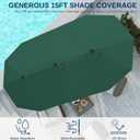 15FT Large Patio Umbrella with Base, Double Sided Rectangular Outdoor Umbrella with Sturdy Fiberglass Ribs, UPF 50+ Sun Protection, Wind-Resistant, Waterproof Fade-Resistant Fabric for Pool, Garden, Backyard, Deck (Dark Green)