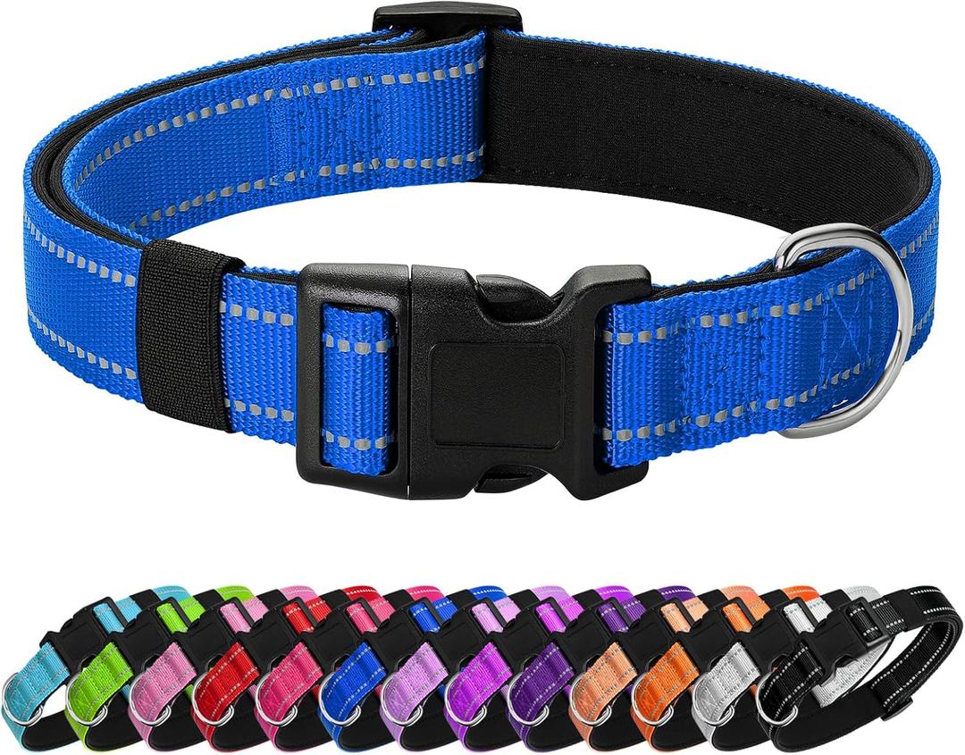 Reflective Dog Collar Padded with Soft Neoprene Breathable Quick Release Basic Dog Collars for Medium Dogs Blue Boy Girl (M: Width 3/4" Neck 14-20.5")