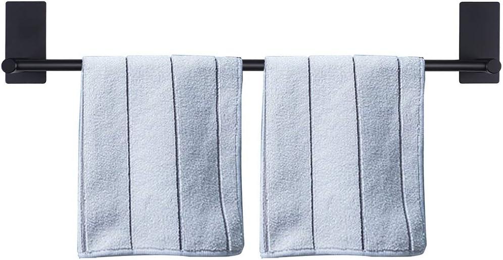 NearMoon Self Adhesive Bathroom Towel Bar- Stainless Steel Bath Wall Shelf Rack Hanging Towel Stick On Sticky Hanger Contemporary Style, NO Drilling (1 Pack, Matte Black, 24-Inch Towel Rack)