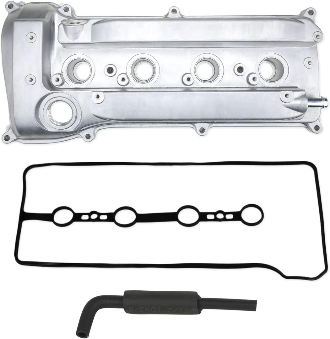 MITZONE Engine Valve Cover with PCV Hose & Gasket Compatible with 2001-2015 Toyota Camry Corolla RAV4 Highlander Solara Matrix Scion tC xB 2.4L Replace 11201-28014 11201-28033 (White(Upgrade Aluminum))