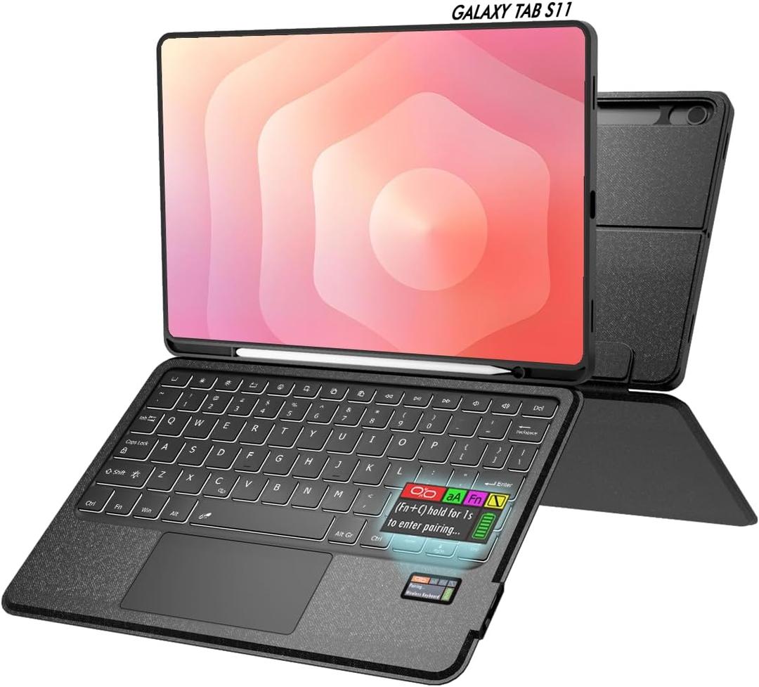 Doohoeek Keyboard Folio w/Status Screen for Samsung Galaxy Tab S11 11 inch 2025, Tab S11 11" Bluetooth Keyboard with Trackpad & Any-Angle Stand & Backlit Key, Tab S11 Keyboard Cover