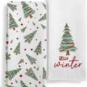 Qeheb Hello Winter Christmas Tree Kitchen Towels Set of 2, Christmas Dish Tea Towels for Kitchen, Rustic Winter Xmas Tree Holiday Decorative Hand Towels for Bathroom Decor, 16X24In
