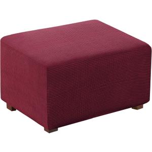 Flamingo P Stretch Ottoman Slipcover Spandex Elastic Rectangle Footstool Sofa Cover for Living Room Soft Rectangle slipcover with Elastic Bottom (X-Large, Burgundy) (Wine)