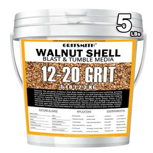 12-20 Grit Ground Walnut Shell Media (5 LBS / 2.3 KG) - Medium Grit for Tumbling, Blasting, Vibratory, Polishing, Deburring, Anti-Skid, Fillers