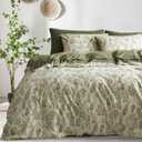 Floral Duvet Cover Set King Size Reversible Olive Green Botanical Flower Bedding Set 3 Pieces Vintage Flower Aesthetic Soft Lightweight Comforter Cover Set for Women Girls with 2 Pillowcases