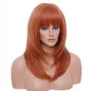Rugelyss Long Auburn Wig with Bangs Layered Curly Copper Red Wigs for Women Natural Ginger Synthetic Wigs for Daily Use