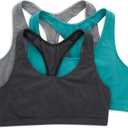 Hanes Women's Racerback Bralette Pack, Stretch Knit Low-Impact, Moisture-Wicking Cotton T-Back Bra Top, 3-Pack, Concrete Heather/ Isle Green/ Moonlite, S