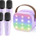 YLL Upgraded Mini Karaoke Machine with 4 Wireless Microphones Toy for Kids, Birthday Gifts for Girls Boys, Portable MP3 Player for Ages 3, 4, 5, 6, 7, 8, 9, 10, 11, 12+ Year Old Party (Purple)