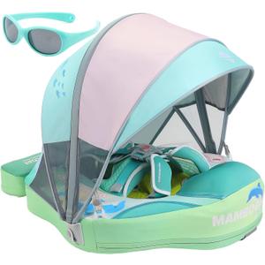 Mambobaby Float with Canopy and Tail New Upgraded Non-Inflatable Baby Pool Float Mambo Float Swim Trainer Solid Infant Swim Float Adjustable Pearl Foam Baby Swim Ring
