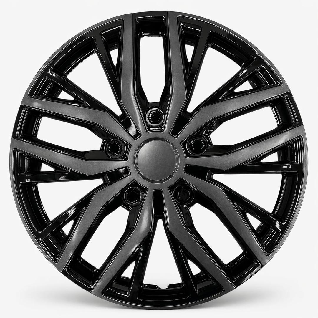 17 Inch Silver Hubcaps with Adjustable Steel Retention Rings, Premium ABS Universal Fit, Set of 4 Wheel Covers (Glossy Black)