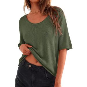 BTFBM Summer Sweaters for Women Lightweight 2026 Oversized Short Sleeve Knitted Pullover Casual Loose Fall Tops(Army Green, Small) (Green, S)