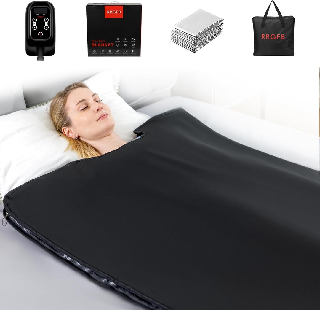 Low EMF Portable Infrared Sauna Blanket,Crystal Therapy Home Relaxation, Adjustable Timer 1-60 Min, 95-167 Temp Range, 6 ft x 2.95 ft, Durable PU Leather Cover