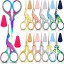 Lasnten 24 Pcs Sewing Embroidery Scissors With Artificial Leather Cover - Stainless Steel Rainbow Stork Small Vintage Craft Scissors for Needlework, Manual Handicraft - Portable DIY Sewing Tool