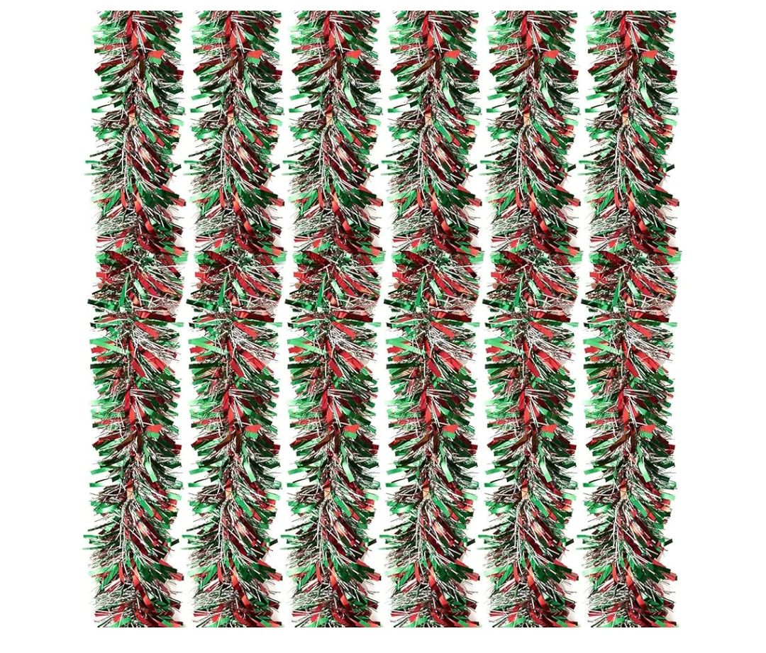 Juvale 6-Pack Christmas Tinsel Garland - Multicolored Sparkling Hanging Decoration - Perfect for Xmas and Other Festivities - 5.5 x 112 Inches - Multi Colored Garland