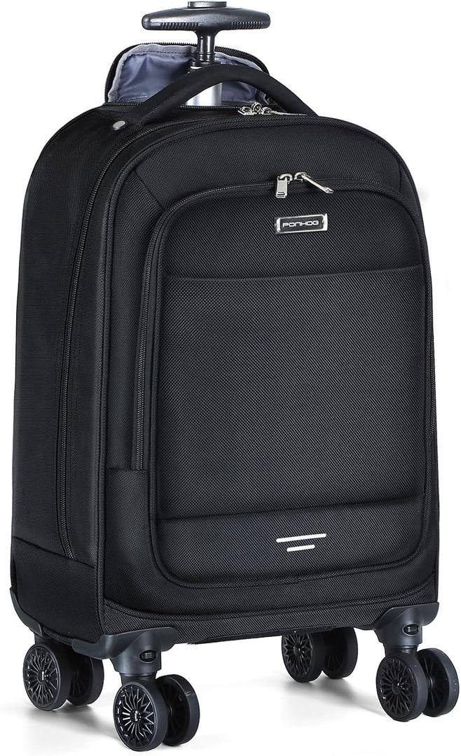 Ponhog Rolling Backpack, 15.6 inch Laptop Backpack with 4 Spinner Wheels, Carry on Travel Backpack Water Resistant Wheeled Backpacks for Women Men Suitable for Overnight College Work, Black