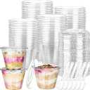 Didaey 200 Pcs 9 oz Clear Plastic Parfait Cups with Flat Lids and Spoons Sets, 100 Pack Disposable Yogurt Parfait Cups with Lids and 100 Pcs Spoons for Cake Cold Drink Ice Cream Pudding Fruit Salad