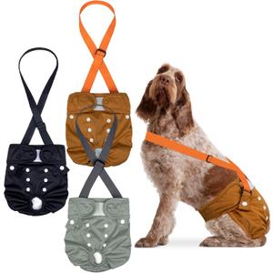 Pet Soft Dog Diapers Female with Suspenders, 3 Pack Reusable Female Dog Diapers for Heat, Dog Period Panties for Doggie in Cycle(X-Large, Deepcolor)